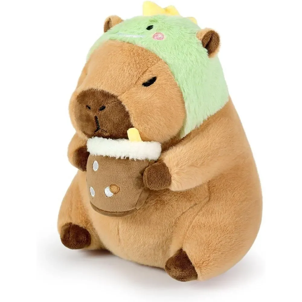 13.7 inch Ditucu Capybara Plush Drinking Milk Tea With Wearable Toast Headgear